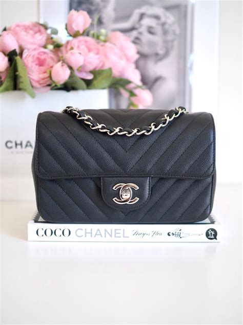 chanel mini rectangular chevron black cavier